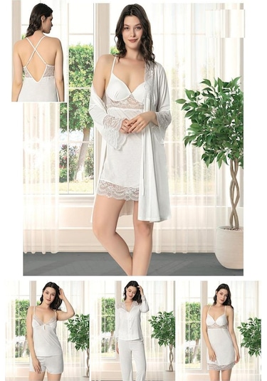 Alissa 9610 Kadın Çeyizlik Dantelli Penye 6'lı Set -ekru Ekru