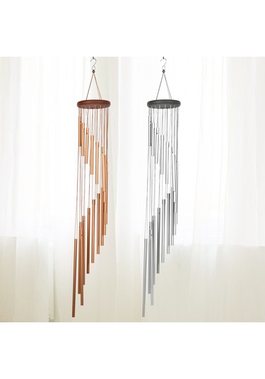 Ranyeek 35 İnç 18 Tonlu Altınaltı Aluminyum Boru Ve Çam Ahşap Döner Rüzgar Çanları - Yatak Odası Ve Bahçe Dekorasyonu, Doğa Sesleri İle Rahatlatıcı