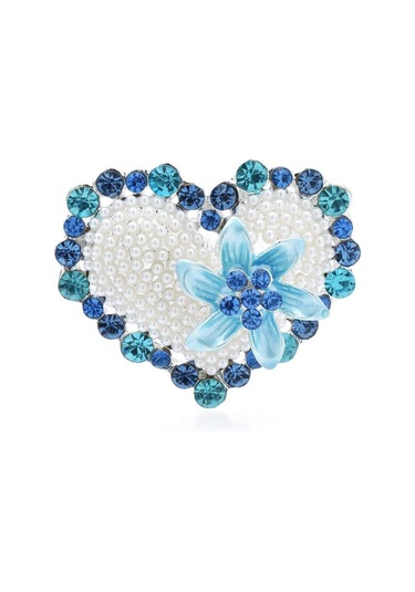 Mavi Blucome Çiçek Kalp Broş Kadınlar İçin Unisex 2 Renkli Taklidi Parlayan Aşk Parti Ofis Broş Pins Hediyeler Mavi