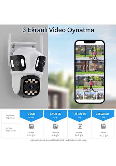 Wifi Kamera 3 Ekran Güvenlik Kamera Otomatik Takip Hareket