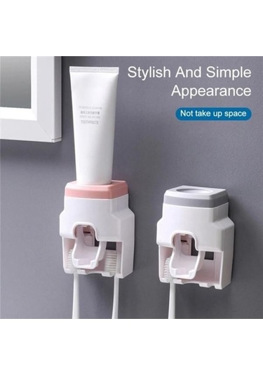 Novahub Mavi Otomatik Diş Macunu Sıkacağı Duvara Montaj Diş Fırçası Standı Raf Banyo Diş Macunu Dispenseri Diş Fırçası Tutucu Aksesuarları Mavi Mavi