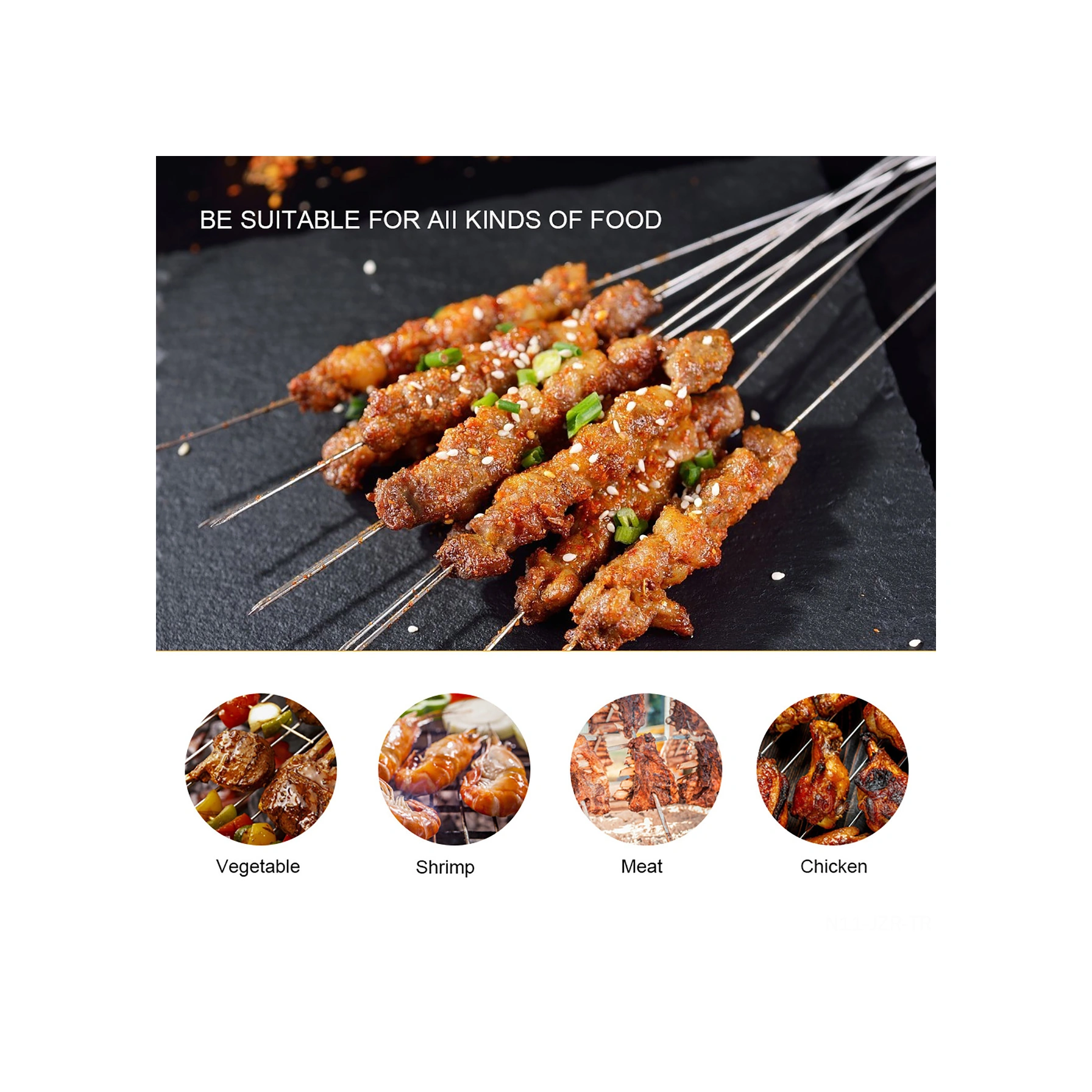 Geeroyoo 12 Adet 33.8cm Gıda Kalitesi Paslanmaz Çelik Şiş, Düz Uçlu, Kavrama Kolu Ve Kanca Tasarımı İle Bbq, Tavuk, Et, Sebze İçin Uygun Gümüş