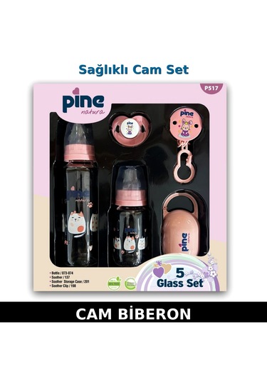 Pine Natura Biberon Seti Cam - Pembe