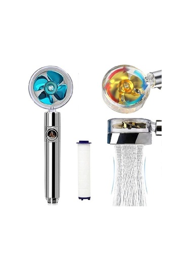Primepickings Kırmızı Filtresiz 360 Derece Dönen Turbo Duş Başlığı Yağmur Biçimli Duş Turboşarjlı Sulama 2 Katlı Gri