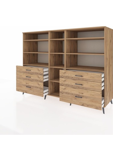 Kronos Dolap 10 Raflı 6 Çekmeceli 220x59x163 Çam-çam Çam-çam