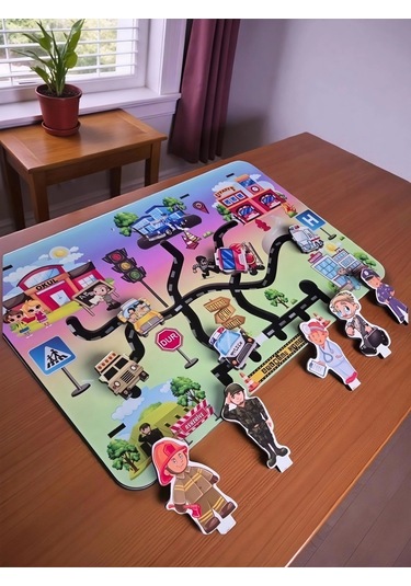 Ahşap Koordinasyon Oyunu Hareketli Araçlar, Meslekler Ve Trafik Levhaları