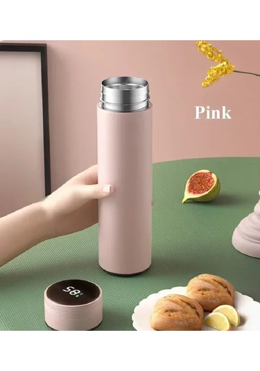 Led Sıcaklık Göstergeli Vakumlu Çelik Termos Bardak 500ml Mug Dijital Termos Pudra