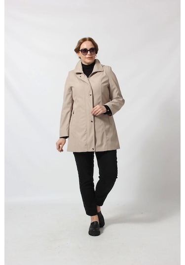 1616 Fermuarlı Cep Detaylı Kapuşonlu Bondit Ceket Kapiçino Cappuccino