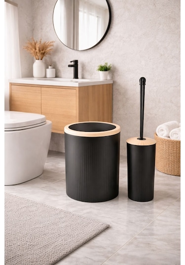 Decorev 2 Li Banyo Seti Çöp Kovası Ve Tuvalet Fırçası Dc-6879 Siyah