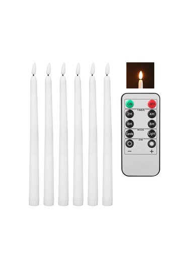 Alevsiz Led Konik Mumlar Uzaktan Titreşen Elektronik Mum Noel Cadılar Bayramı 6pcs White Beyaz
