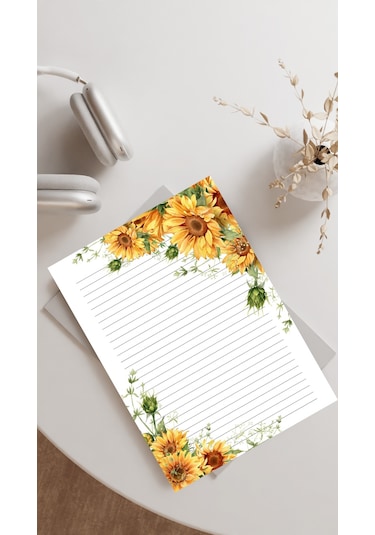 20 Adet A4 Boyutunda Çiçekli Mektup Kağıdı/not Kağıdı Model 1
