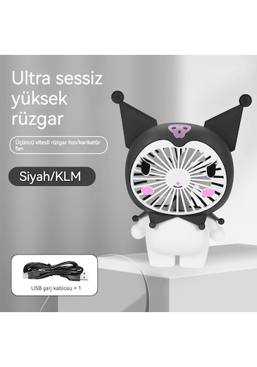 Aurora Çocuk El Masaüstübüyük Fanşarj Edilebilir Karikatür Fan Oyuncak Siyah