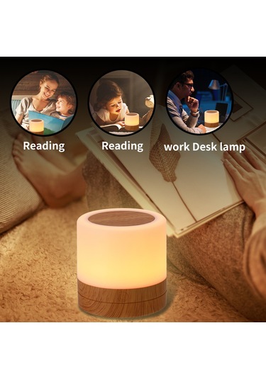 Jeehugo Usb Şarjlı 3w Led Renkli Gece Lambası, Kumandalı Ve Dokunmatik Kontrol, Ahşap Desenli Odalar İçin Stüdyo Aydınlatma Beyaz