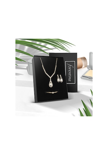 Forentina Altın Kaplama Zİrkon Taşlı Düğün Takı Seti PS2560 Altın