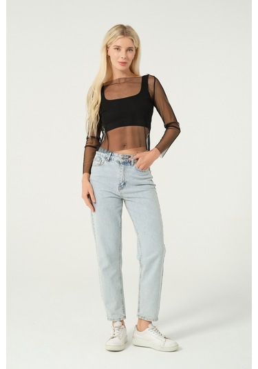 Transparan Bluz Siyah Siyah