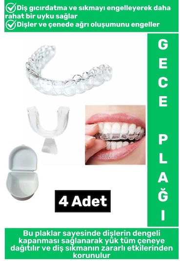 Diş Çene Sıkma Gıcırdatma Bruksizm Önleyici Gece Plağı Koruyucu Uyku Aparatı Protez Kaplı 4 Adet