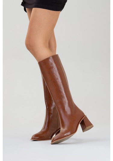 Paradis Taba Cilt Kadın Kalın Topuklu Çizme TABA CİLT