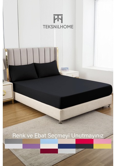 Ranforce Siyah Pamuklu Tek / Çift Kişilik Battal Tam Kenar Lastikli Çarşaf 14 Renk Fıtted Siyah