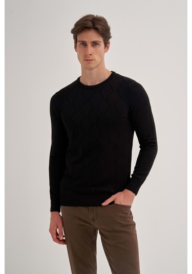 Cazador 3084 Erkek Bisiklet Yaka Kazak Siyah