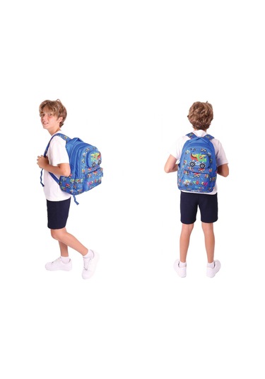 Kaukko Erkek Çocuk 3d Kamyon Şekilli Mavi Okul Sırt Çantası Ve Isı Yalıtımlı Beslenme Çantası Seti MAvi