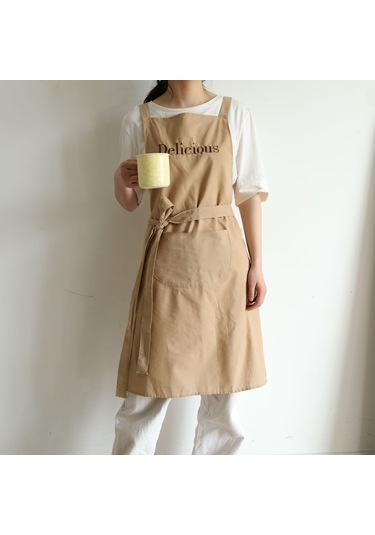 Yuntech01 Kahve Rengi Japon Stil Antrenörlü, Yağa Ve Kirdirici Dayanıklı, Harf Desenli, Kollüksüz Mutfak Fırın Apronu