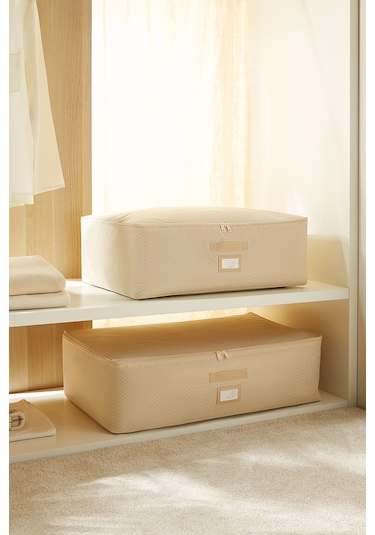 Ocean Home Textile 2'li Bej Balıksırtı Baza Altı Hurç Set