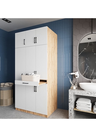 Vita Çamaşır Ve Kurutma Makinesi Dolabı Banyo Dolabı Çam Beyaz Beyaz - Çam