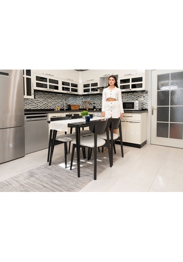 Opus Siyah Ahşap 6'lı Mutfak Salon Yemek Odası Sandalyesi