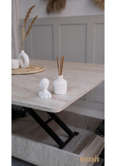 Nova Akıllı Sehpa - Traverten Ahşap