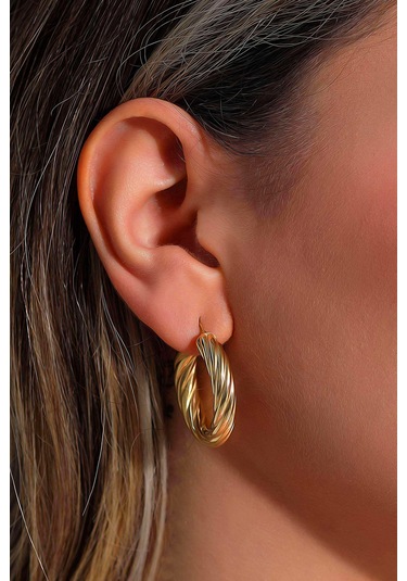 14 Ayar Altın Küpe Burgulu Bom Küpe 3 Cm Çapında