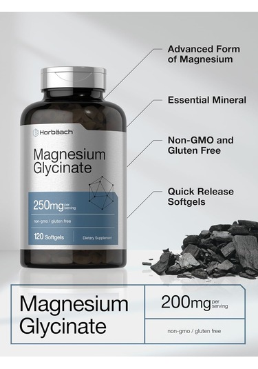 Horbäach Magnesium Glycinate 250mg 120 Softgels Aromasız