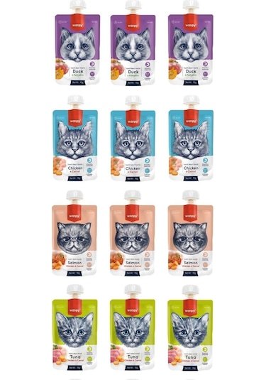 Wanpy 4 Çeşit Karma Taze Kedi Et Ezmesi 12 x 90 G