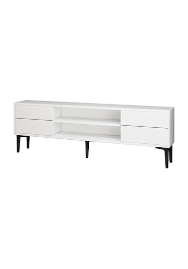 Aragon Modern Tv Sehpası 140 Cm, 2 Kapaklı + 2 Açık Raflı, Siy...