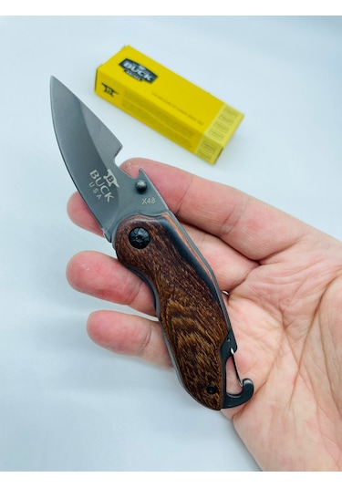 Buck Marka Ahşap Kasa Küçükboy Mini Çakı //15cm-x48 Gri - Kahverengi