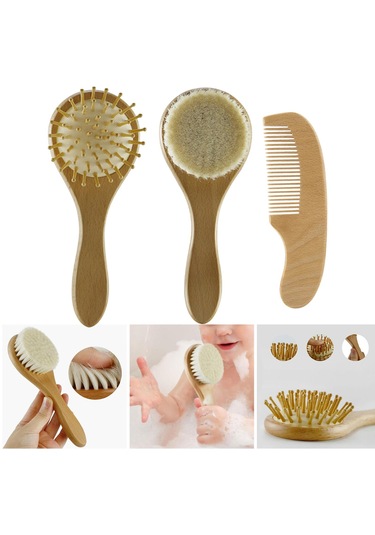 Suntek 3 Parça Ahşap Saplı Saç Fırçası Tarak Çocuklar