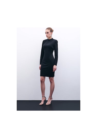 Sateen Parlak Kısa Elbise - Siyah-135857 Siyah