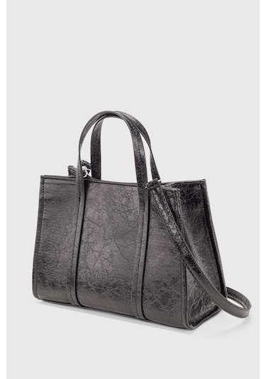 Housebags Siyah Deri Görünümlü Çift Askılı Tote Bag 253 Siyah