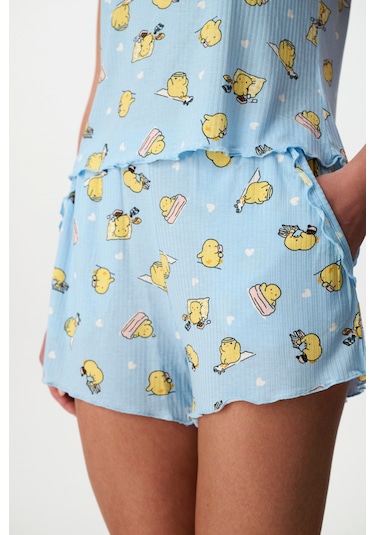 Penti Açık Mavi Happine Rib Şortlu Pijama Takımı Açık Mavi
