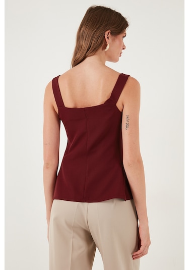 Lela Fitted Fit V Yaka Düğmeli Bayan Yelek 611Fyl145 Bordo