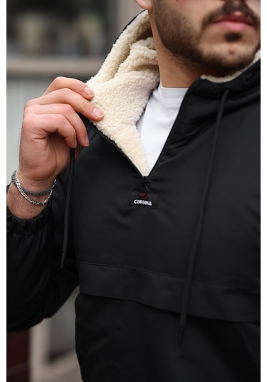 Prifaldi Kanguru Cepli İçi Kürklü Erkek Siyah Mont Siyah