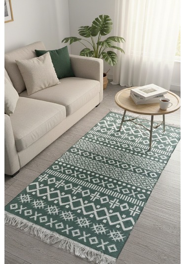 Doğal Tonlarda Modern Desenli Çift Taraflı Yıkanabilir Kilim Renkli