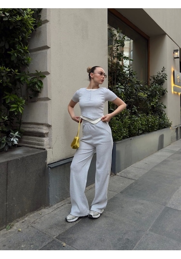 Düğme Yakalı Gri Alt Üst Takım S3943 Gri