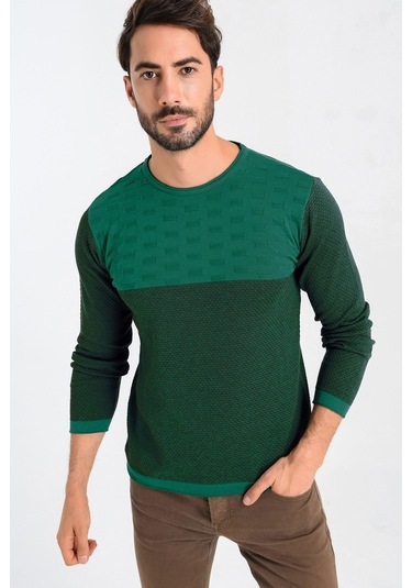 Heyss Bisiklet (Sosis) Yaka Yeşil Erkek Triko Kazak Yeşil