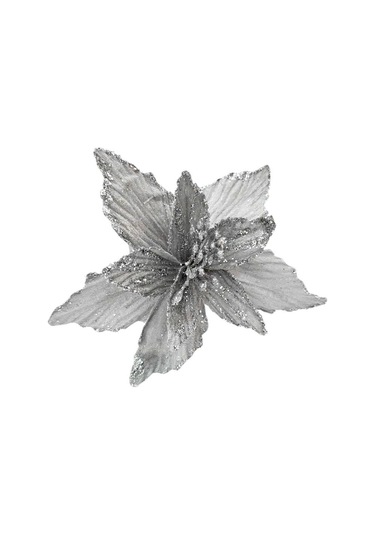 Yılbaşı Ağacı Dekor Süsü Simli Atatürk Çiçeği Gümüş