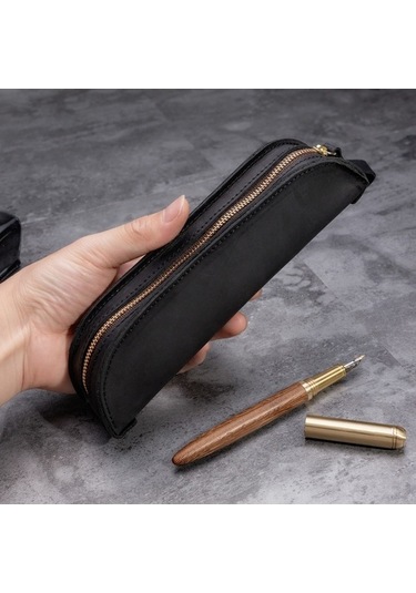 Willowhaven El Yapımı Deri Kalem Kutusu, Vintage Şarap Kırmızı, 18 Kalemlik, Pratik Tasarım Kırmızı