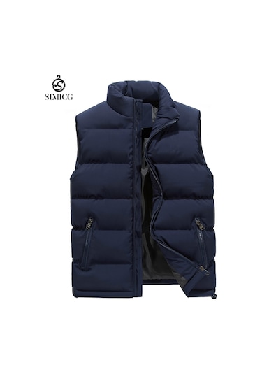 Günlük Erkek Yeleği, Erkek Sonbahar Ve Kış Sıcak Pamuklu Yelek Mavi