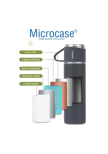 3 Bardak 500 ml Sıcak Soğuk Tutan Termos Gri - AL3678 Gri