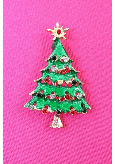 Zirkon Taşlı Cam Ağacı Broş. Çam Ağaçlı Yaka İğnesi Erkek Kadın Broş. Çok Renkli