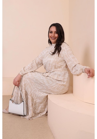 Kadin Hakim Yaka Buyuk Beden Elbise Tesettur Viskon Kumas Pileli Ve Piliseli Elbise 001