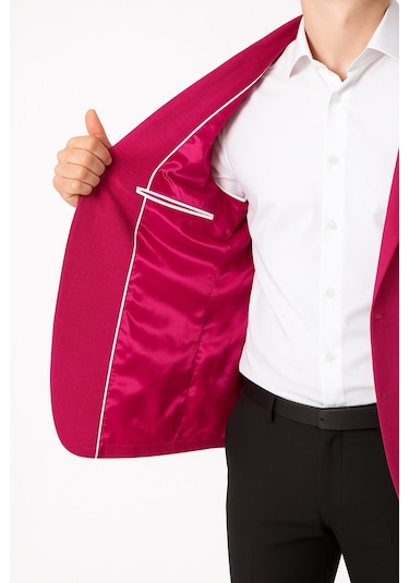 Plus Scorpion Fuşya Erkek Slim Fit Tek Düğmeli Blazer Ceket Astarlı, Şık Ve Modern Kesim Fuşya